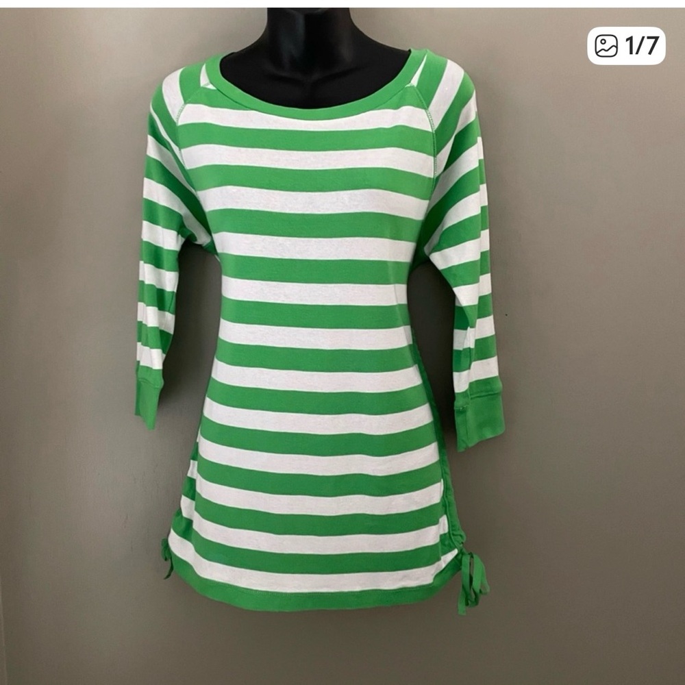 Ralph Lauren Striped Long Sleeve Top in Green and White